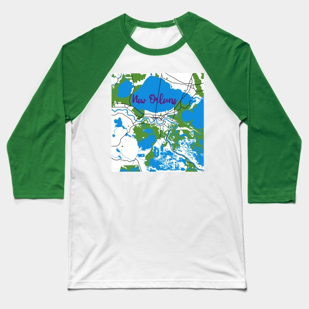 New Orleans Map Baseball T-Shirt by CorrieMick